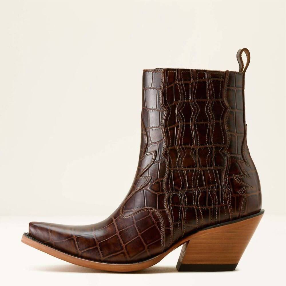 NEW ARIAT women's jade western bootie in luxe espresso croc print